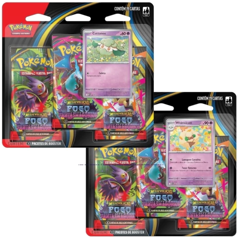 BLISTER TRIPLO MEGA EVOLUÇÃO FOGO FANTASMAGÓRICO ME02 COPAG POKÉMON TCG BOOSTERS CARTAS TRILPE PACK
