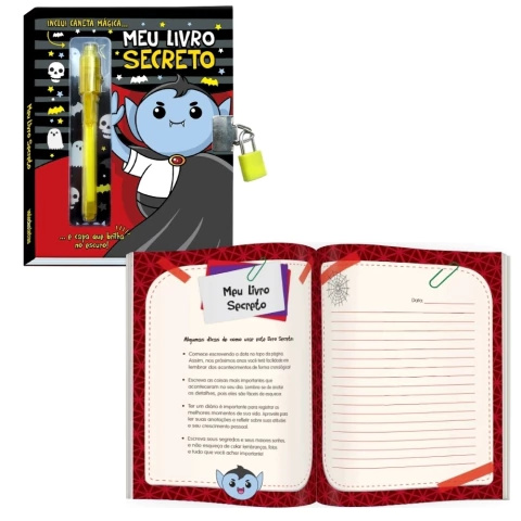 MEU DIÁRIO SECRETO VALE DAS LETRAS LIVRO SEGREDO CANETA MÁGICA TINTA INVISÍVEL MENINO MENINA CADEADO