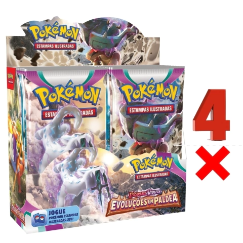 Kit 4 Booster Box 144 Pacotes Escarlate e Violeta 2 Evoluções em Paldea Case Fechada COPAG Original Carta Pokémon TCG