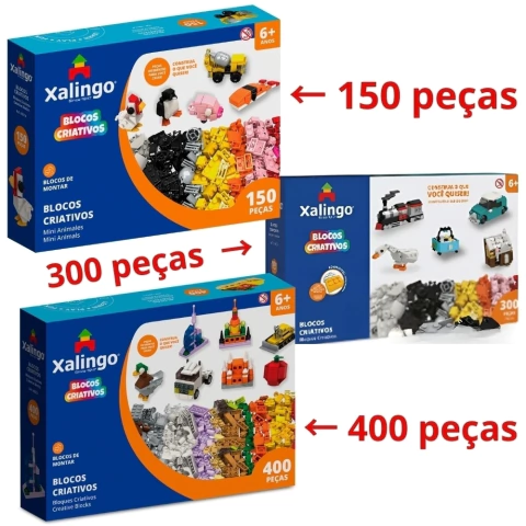 JOGO BLOCOS CRIATIVOS 150 300 400 PEÇAS XALINGO BRINQUEDOS LEGO ANIMAIS CARRO TREM CONSTRUÇÃO MONTAR