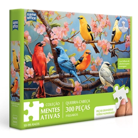 QUEBRA CABEÇA PÁSSAROS NA CEREJEIRA 300 PEÇAS TOYSTER PUZZLE ANIMAIS FLORES GAME OFFICE DIDÁTICO MENTES ATIVAS AVES