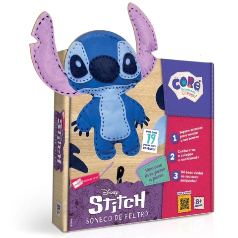 BONECO DE FELTRO STITCH TOYSTER DISNEY COLEÇÃO FAZENDO ARTE COSTURA LINHA AGULHA KIT LIVRO ALINHAVOS