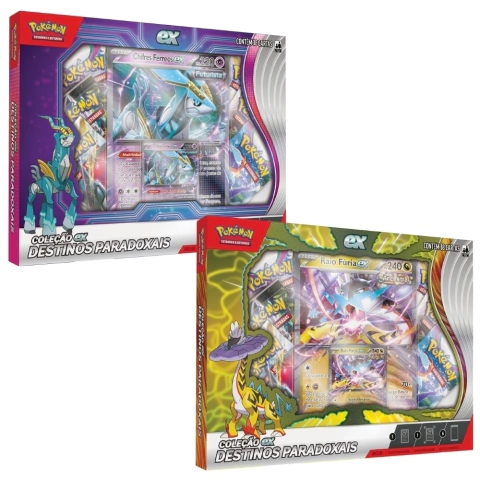 BOX POKÉMON CHIFRES FÉRREOS OU RAIO FÚRIA EX DESTINOS PARADOXAIS COPAG 6 PACOTES CARTA TCG JUMBO EV7