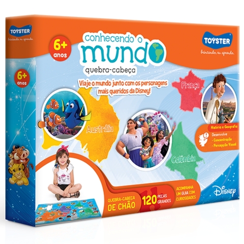 QUEBRA CABEÇA GRANDÃO CONHECENDO O MUNDO DISNEY 120 PEÇAS GRANDES TOYSTER PUZZLE MAPA MUNDO PAÍSES
