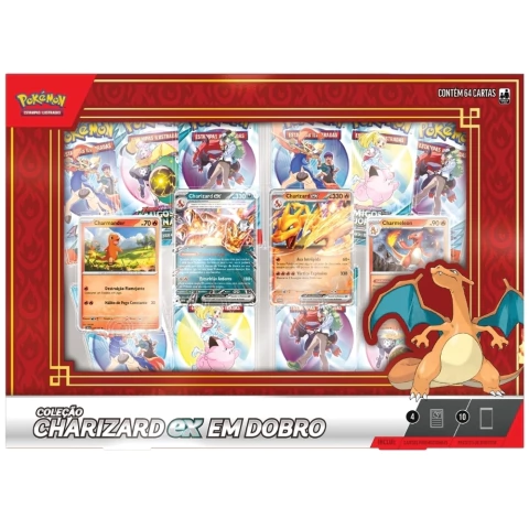 BOX POKÉMON COLEÇÃO CHARIZARD EX EM DOBRO COPAG 64 CARTAS TCG BOOSTER CHARMANDER CHARMELEON EV9 JOGO