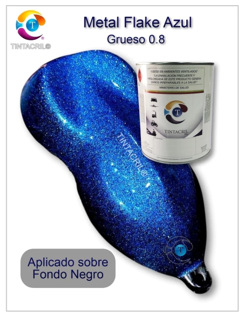 MetalFlakes azul de 0.8 micrones aplicado sobre fondo negro Tintacril