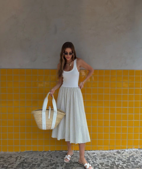 Vestido de Alça Balonê xadrez