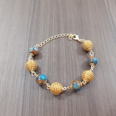 Pulseira Capim Dourado e Pedra Natural Ágata Lake 10mm . Código P407. - comprar online
