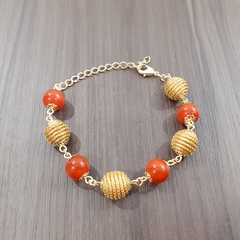 Pulseira Capim Dourado e Pedra Natural Ágata Cornalina 10mm . Código P401. - comprar online