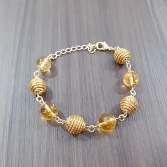 Pulseira Capim Dourado e Pedra Natural Citrino 10mm . Código P416. - comprar online
