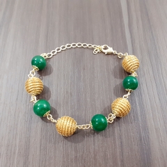 Pulseira Capim Dourado e Pedra Natural Ágata Verde 10mm . Código P413. - comprar online