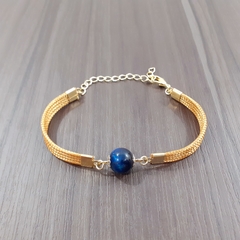 Pulseira Capim Dourado e Pedra Natural Olho de Tigre Azul 10mm . Código P432. - comprar online