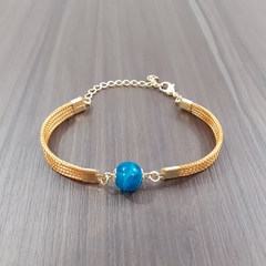 Pulseira Capim Dourado e Pedra Natural Ágata Azul 10mm . Código P420. - comprar online