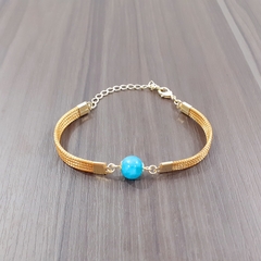 Pulseira Capim Dourado e Pedra Natural Amazonita 10mm . Código P435. - comprar online