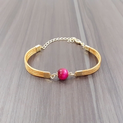 Pulseira Capim Dourado e Pedra Natural Olho de Tigre Rosa 10mm . Código P423. - comprar online