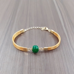 Pulseira Capim Dourado e Pedra Natural Ágata Verde 10mm . Código P431. - comprar online
