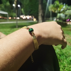 Pulseira Capim Dourado e Pedra Natural Olho de Tigre Verde 10mm . Código P433. - comprar online