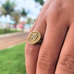 Anel Caracol Capim Dourado 4mm com Strass Cristal. Código A37. na internet