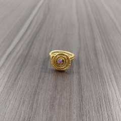 Anel Caracol Capim Dourado 4mm com Strass Lilás. Código A38. - comprar online