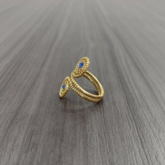 Anel Caracóis Capim Dourado 4mm com Strass Azul. Código A21. na internet
