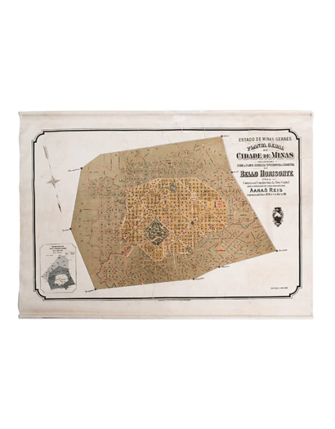 Mapa Antigo Belo Horizonte em tecido