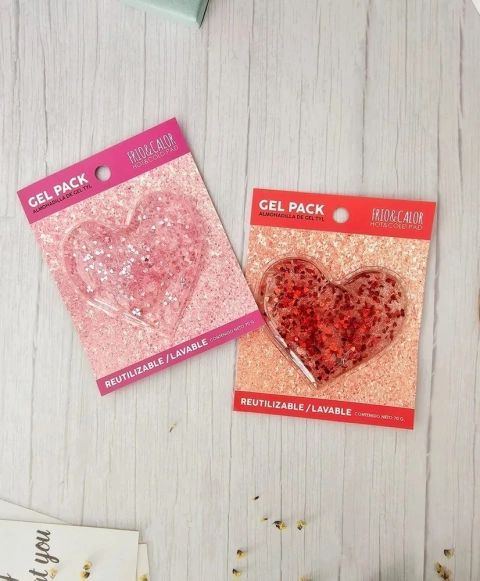ALMOHADILLA DE GEL EN FORMA DE CORAZÓN CON GLITTER - FRÍO/CALOR
