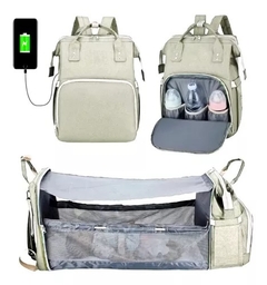 BOLSO MOCHILA MATERNAL CON CUNA CAMBIADOR PLEGABLE USB VIAJE - comprar online