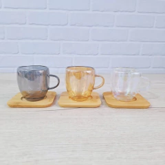 Taza Doble Vidrio 100 ML. con Posavaso