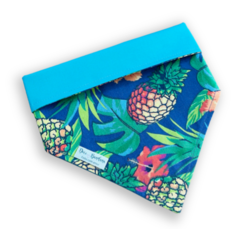 Bandana abacaxi hibisco dupla face azul para pet