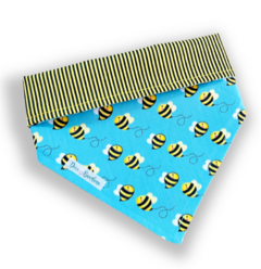 Bandana abelhinhas azul dupla face listrada para pet