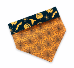 Conjunto bandana Halloween abóboras e morcegos dupla face teia de aranha e laço - comprar online