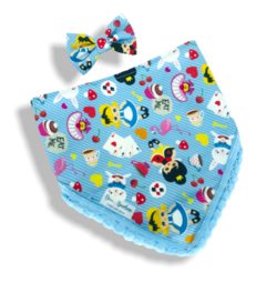 Bandana e laço Alice listradinho azul para pet