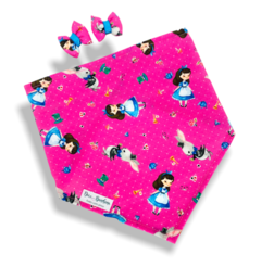 Bandana e laço Alice rosa para pet