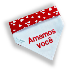 Bandana Amamos você dupla face corações para pet