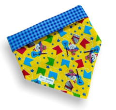 Bandana junina amarela dupla face xadrez azul para pet