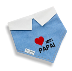 Bandana Amo meu papai jeans claro com gola para pet