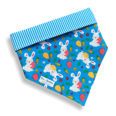 Bandana amo ovinhos azul dupla face listrada para pet