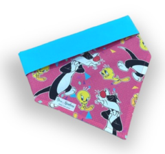 Bandana amor Piu Piu e Frajola dupla face azul para pet