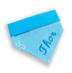 Bandana azul com nome do pet dupla face azul