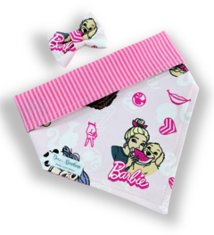 Bandana e laço Barbie dog dupla face listrada para pet