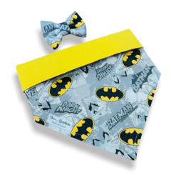 Bandana e laço Batman dupla face amarela para pet