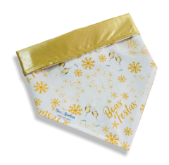 Bandana Boas Festas dupla face dourada para pet