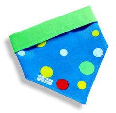 Bandana bolinhas carnaval azul dupla face limão para pet