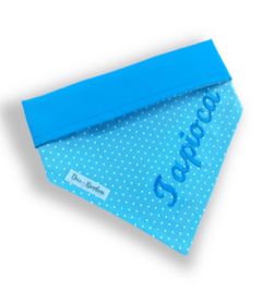 Bandana bolinhas azul com nome do pet dupla face azul