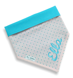 Bandana bolinhas rosa com nome do pet dupla face tiffany