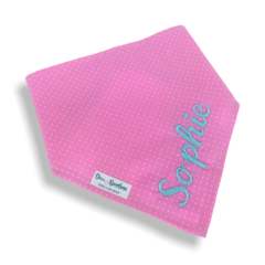 Bandana bolinhas rosa com nome do pet