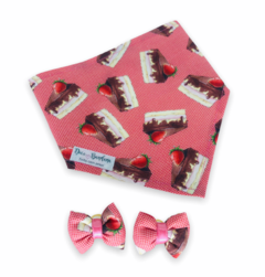Conjunto bandana bolo de chocolate e par de lacinhos