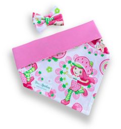 Bandana e laço boneca Moranguinho dupla face rosa para pet