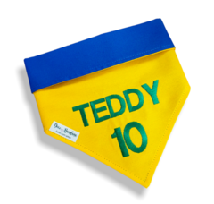 Bandana amarela Brasil personalizada com nome do pet e número - Doce Bandana