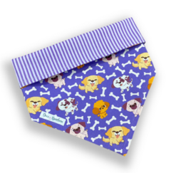 Bandana cachorrinhos ossinhos roxo dupla face listrada para pet